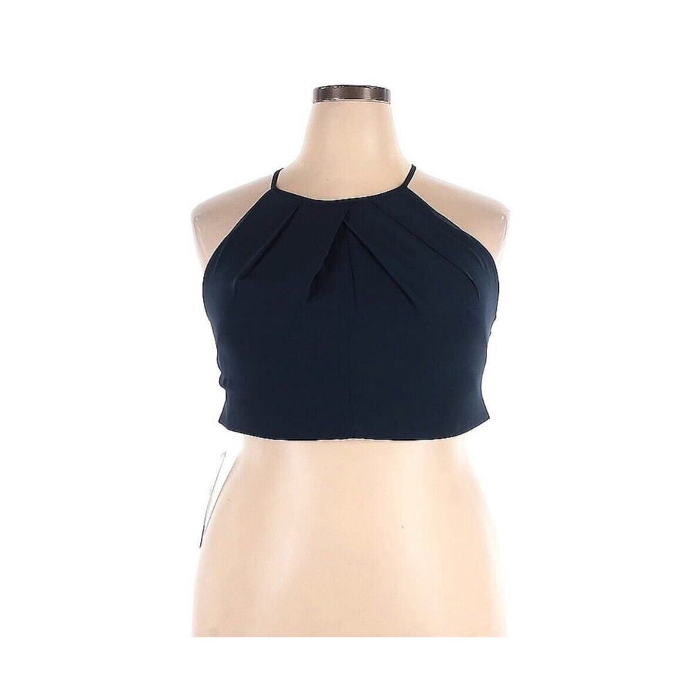 NWT Azazie Crop Top Halter Open Back Blue Size 16 NEW